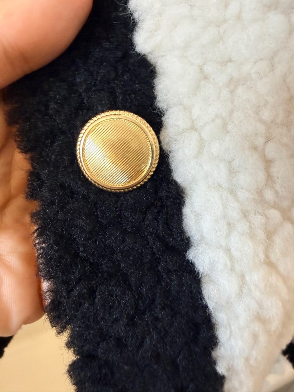 Maeve Teddy Jacket Black & White Bouclé Sherpa Lady Jacket Gold Buttons - Picture 5 of 5